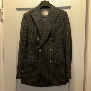 Balmain Charcoal Pinstripe Double-Breasted Blazer